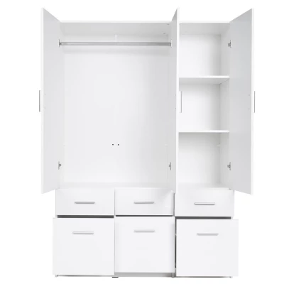 Široká šatní skříň 136 cm FUNZA 4 - alpská bílá / lesklá bílá