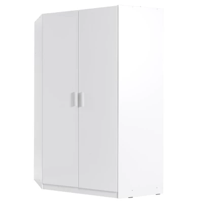 Rohová šatní skříň 117 cm FUNZA 5 - alpská bílá / lesklá bílá