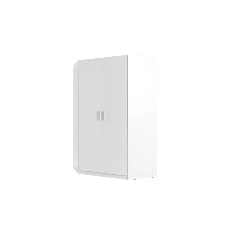 Rohová šatní skříň 117 cm FUNZA 5 - alpská bílá / lesklá bílá