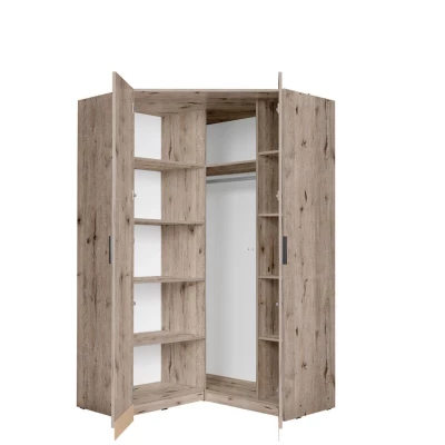 Rohová šatní skříň 117 cm FUNZA 5 - dub wellington