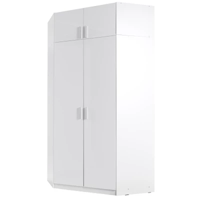 Nástavba na rohovou šatní skříň 117 cm FUNZA 5 - alpská bílá / lesklá bílá