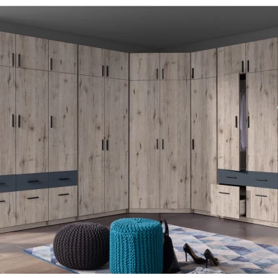 Kombinovaná šatní skříň 92 cm FUNZA 3 - dub wellington / grafitová