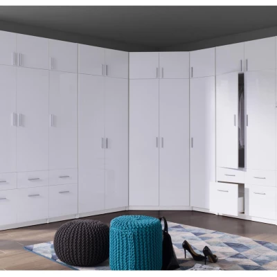 Kombinovaná šatní skříň 92 cm FUNZA 3 - alpská bílá / lesklá bílá