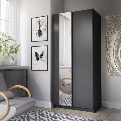 Úzká zrcadlová šatní skříň 80 cm CARTAGO - černá