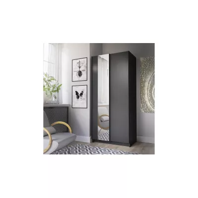 Úzká zrcadlová šatní skříň 80 cm CARTAGO - černá