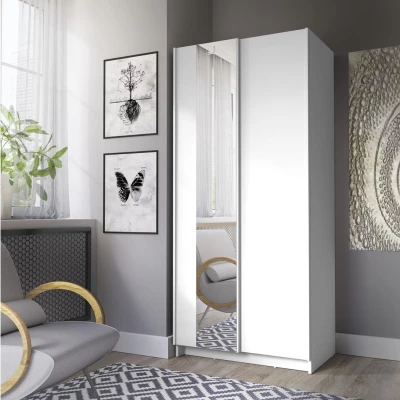 Úzká zrcadlová šatní skříň 80 cm CARTAGO - bílá