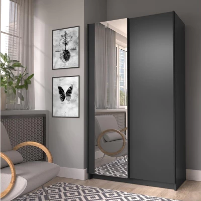 Úzká zrcadlová šatní skříň 100 cm CARTAGO - černá