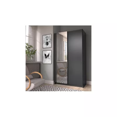 Úzká zrcadlová šatní skříň 100 cm CARTAGO - černá