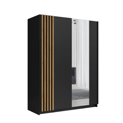 Široká šatní skříň se zrcadlem 203 cm YUMBO - dub artisan / černá