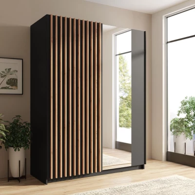 Šatní skříň se zrcadlem 150 cm BUGA - dub artisan / černá