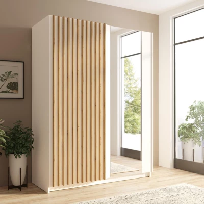 Šatní skříň se zrcadlem 150 cm BUGA - dub artisan / bílá