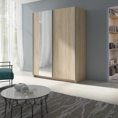 Vysoká šatní skříň 150 cm se zrcadlem LORICA - dub sonoma