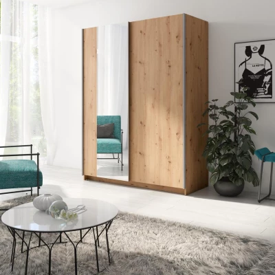Vysoká šatní skříň 150 cm se zrcadlem LORICA - dub artisan