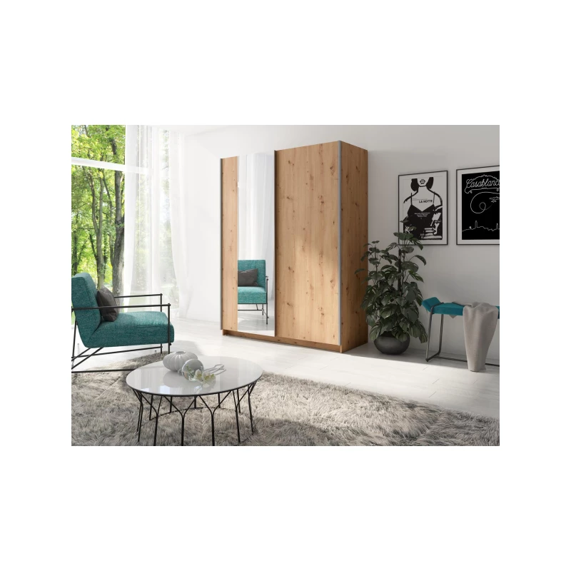 Vysoká šatní skříň 150 cm se zrcadlem LORICA - dub artisan