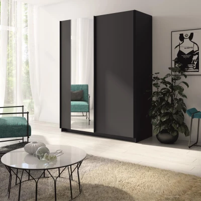 Vysoká šatní skříň 150 cm se zrcadlem LORICA - grafitová