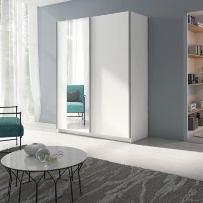 Vysoká šatní skříň 150 cm se zrcadlem LORICA - bílá