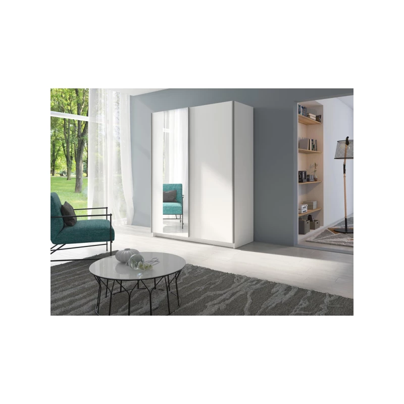 Široká šatní skříň 180 cm se zrcadlem LORICA - bílá