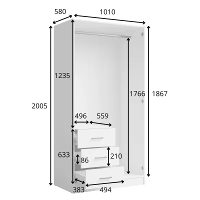 Úzká šatní skříň se zrcadlem 101 cm SIBATE - bílá
