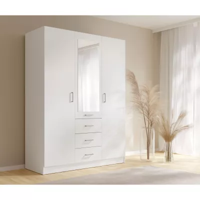 Šatní skříň se zrcadlem 151 cm SIBATE - bílá