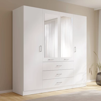 Široká šatní skříň se zrcadlem 200 cm SIBATE - bílá