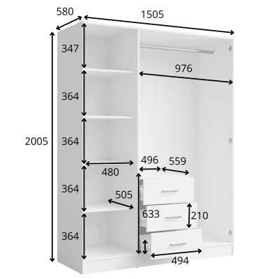 Šatní skříň se zrcadlem 151 cm SIBATE - bílá