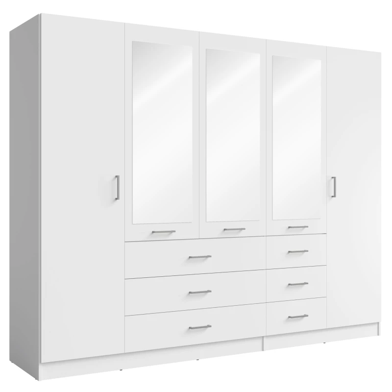 Velká šatní skříň se zrcadlem 250 cm SIBATE - bílá