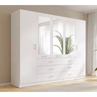 Velká šatní skříň se zrcadlem 250 cm SIBATE - bílá