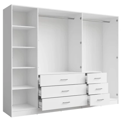 Velká šatní skříň se zrcadlem 250 cm SIBATE - bílá
