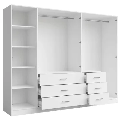 Velká šatní skříň se zrcadlem 250 cm SIBATE - bílá