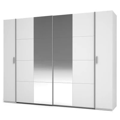 Zrcadlová šatní skříň 270 cm GIRADOT - bílá / stříbrné úchyty