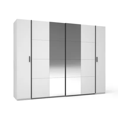 Zrcadlová šatní skříň 270 cm GIRADOT - bílá / černé úchyty