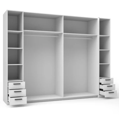 Zrcadlová šatní skříň 270 cm se šuplíky GIRADOT - bílá / černé úchyty