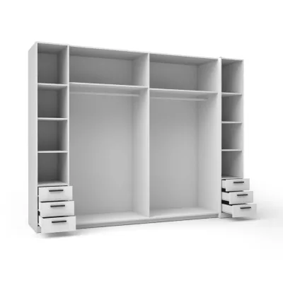 Zrcadlová šatní skříň 270 cm se šuplíky GIRADOT - bílá / černé úchyty