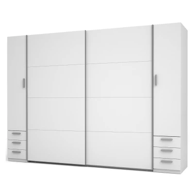 Velká šatní skříň 270 cm se šuplíky GIRADOT - bílá / stříbrné úchyty