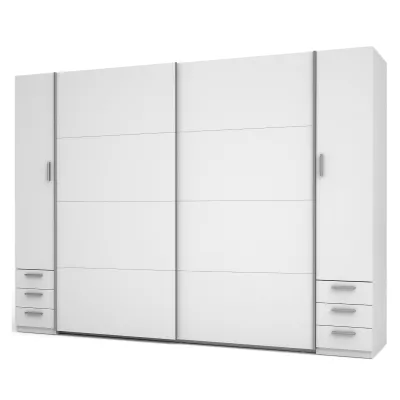 Velká šatní skříň 270 cm se šuplíky GIRADOT - bílá / stříbrné úchyty