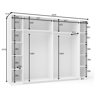 Velká šatní skříň 270 cm GIRADOT - bílá / stříbrné úchyty