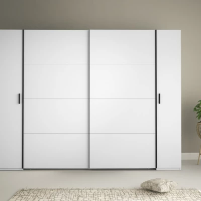 Velká šatní skříň 270 cm GIRADOT - bílá / černé úchyty