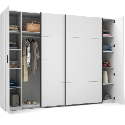 Velká šatní skříň 270 cm GIRADOT - bílá / černé úchyty