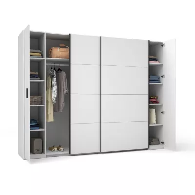 Velká šatní skříň 270 cm GIRADOT - bílá / černé úchyty