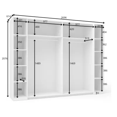 Velká šatní skříň 270 cm GIRADOT - bílá / černé úchyty