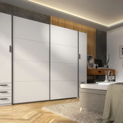 Velká šatní skříň 270 cm se šuplíky GIRADOT - bílá / černé úchyty