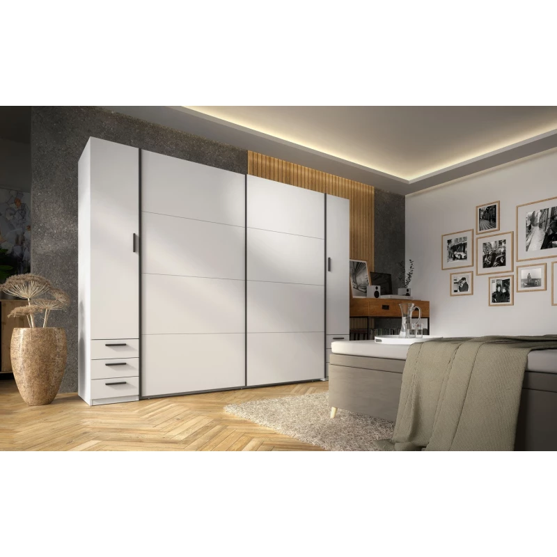Velká šatní skříň 270 cm se šuplíky GIRADOT - bílá / černé úchyty