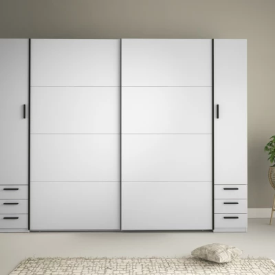 Velká šatní skříň 270 cm se šuplíky GIRADOT - bílá / černé úchyty
