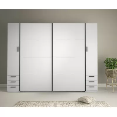 Velká šatní skříň 270 cm se šuplíky GIRADOT - bílá / černé úchyty