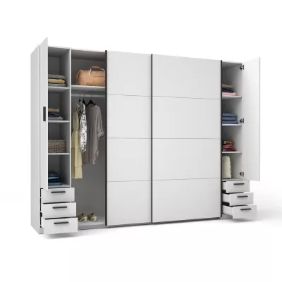 Velká šatní skříň 270 cm se šuplíky GIRADOT - bílá / černé úchyty