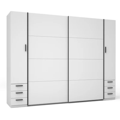 Velká šatní skříň 270 cm se šuplíky GIRADOT - bílá / černé úchyty