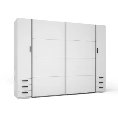 Velká šatní skříň 270 cm se šuplíky GIRADOT - bílá / černé úchyty