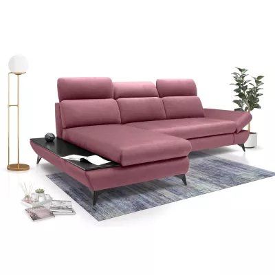 Rohová rozkládací sedací souprava SARNIA - růžová, levý roh