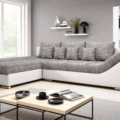 Designová rozkládací sedačka ORINA - bílá / šedá, levý roh