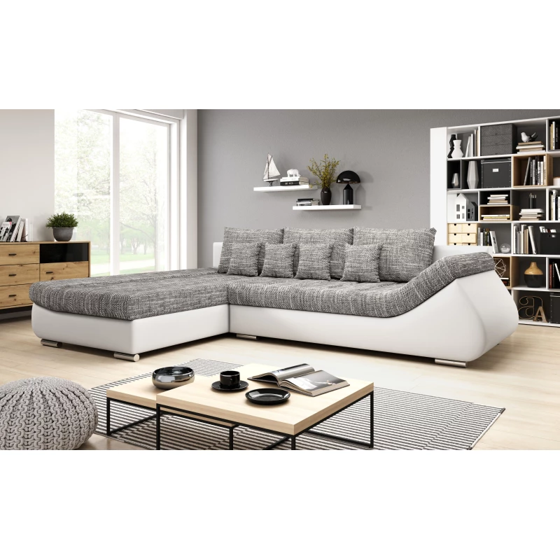 Designová rozkládací sedačka ORINA - bílá / šedá, levý roh